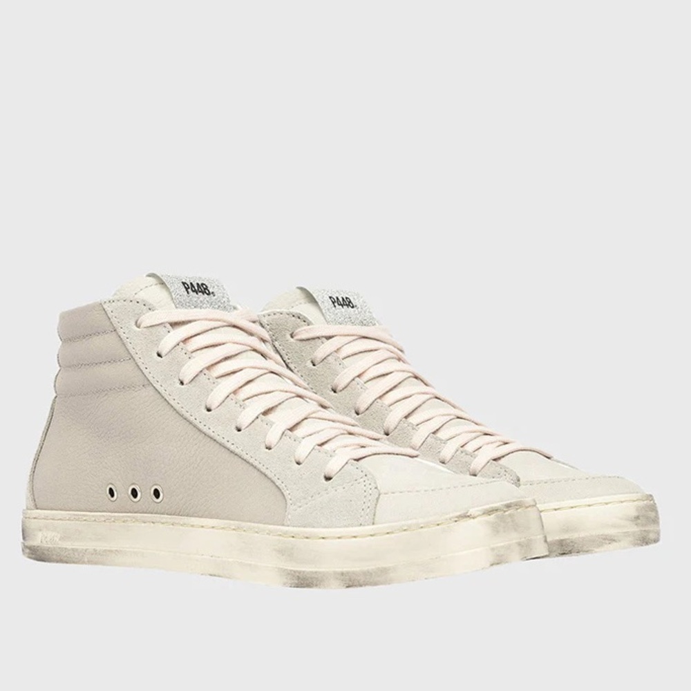 p448 High Top lace up Skate sneakers size 36 beige Cristal leather distressed